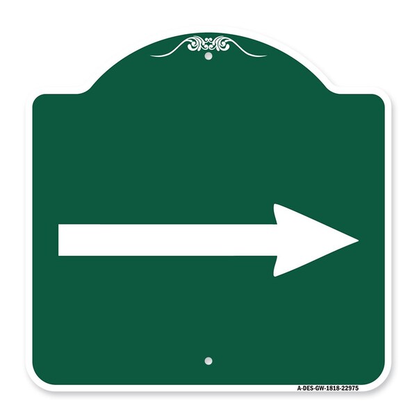 Designer Series Sign-Right Arrow, Green & White Aluminum Sign, 18" x 18", GW-1818-22975